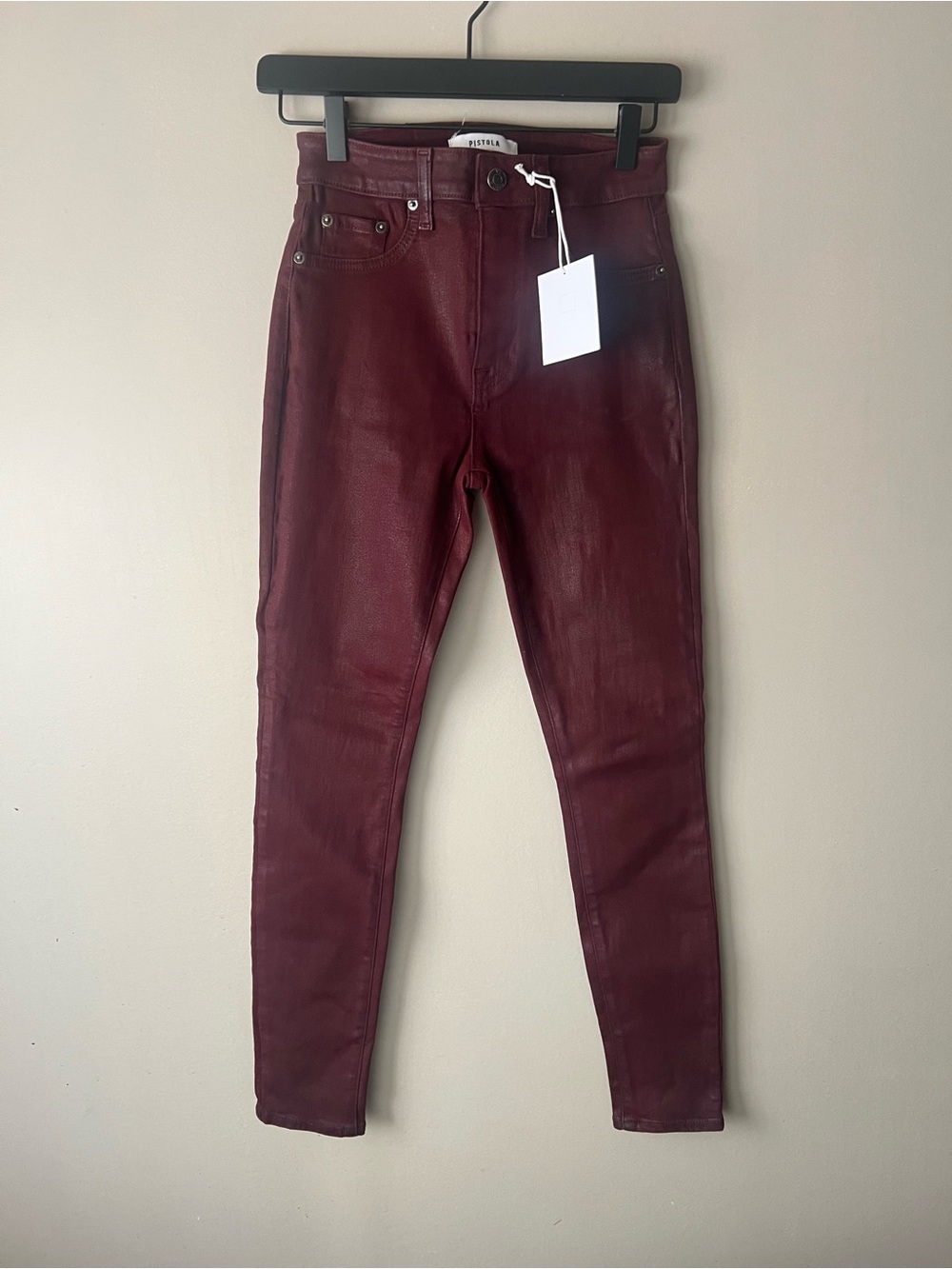 pistola Burgundy Coated Skinny Jeans